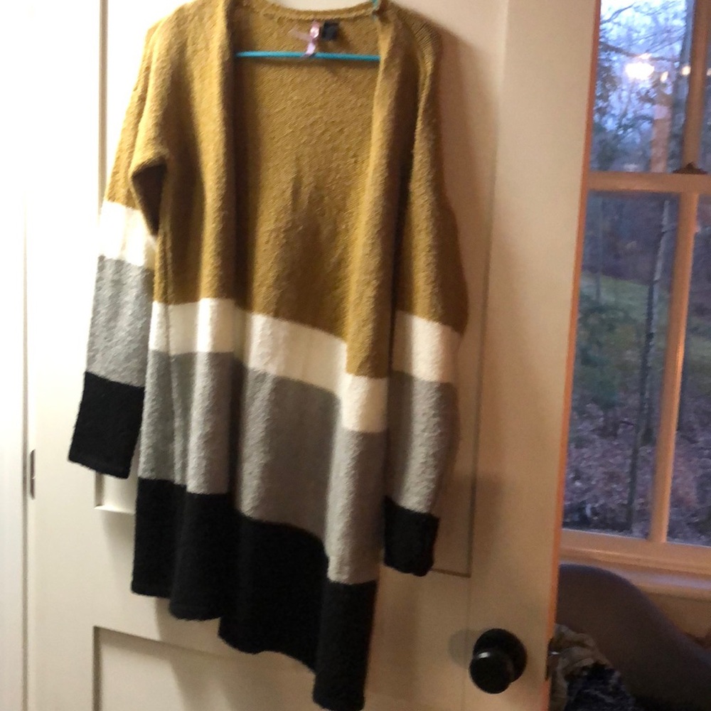 Neutral striped long cardigan